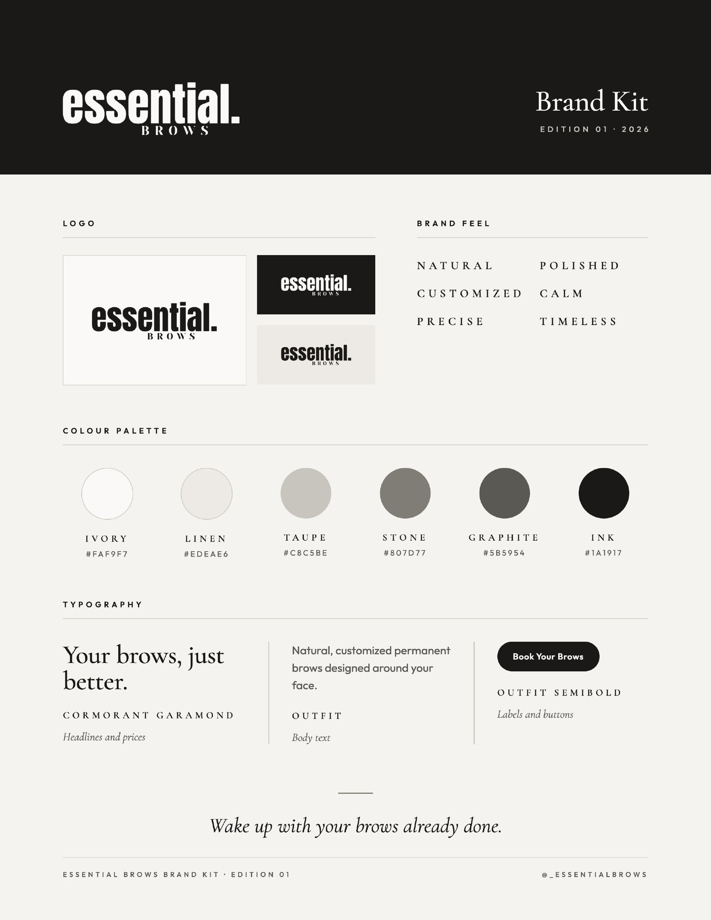 Essential Brows brand kit: logo, palette, typography and brand feel